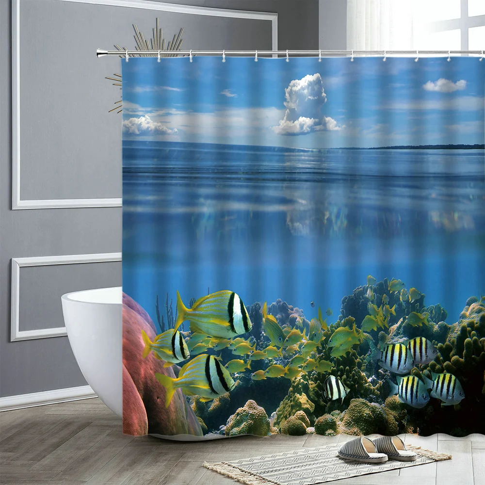 Waterproof Fabric Shower Curtain Set Ocean Coral Tropical Fish Underwater  World Landscape Bathroom Cloth Curtains Bathtub Decor - AliExpress