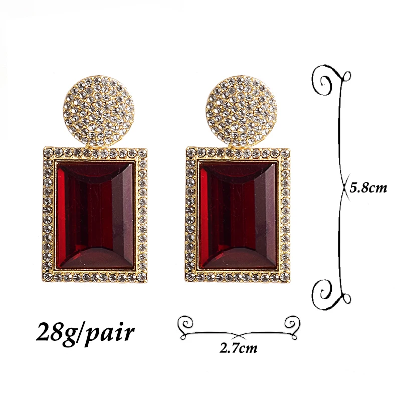 Crystal Earrings Colorful Geometric Metal For Women High-Quality Clear Pure Stone Accessories Jewelry Gift
