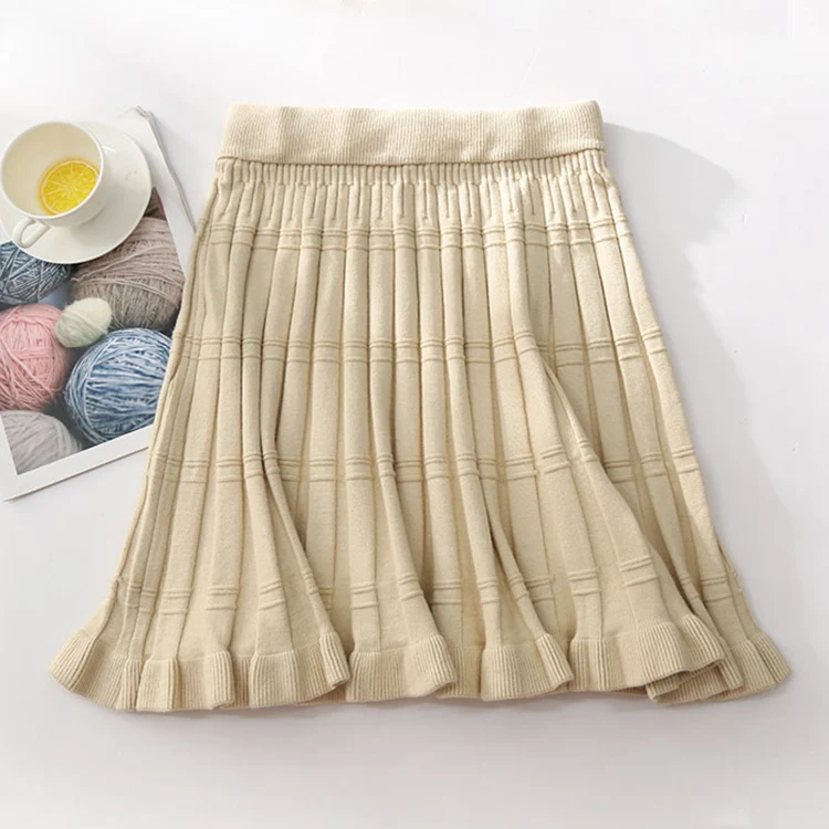 Осенне-зимняя мини трикотажная юбка женская плиссированная юбка с оборками 8 цветов Базовая Трикотажная юбка-пачка Женская faldas mujer