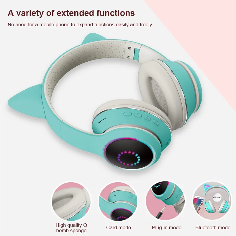 AKZ-K26 Милая цветная (RGB) кошачьими ушками Bluetooth 5 0 наушники Беспроводной над головой