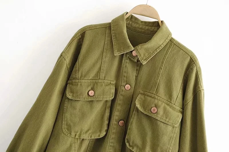 Увядшая зимняя джинсовая куртка женская BTS high street army green однобортная негабаритная куртка feminino jaqueta женский топ