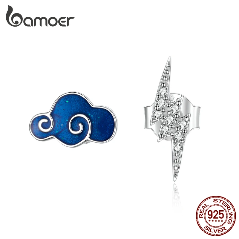 Серьги гвоздики bamoer из настоящего серебра 925 пробы с чешским камнем облаками и молниями для женщин девушек