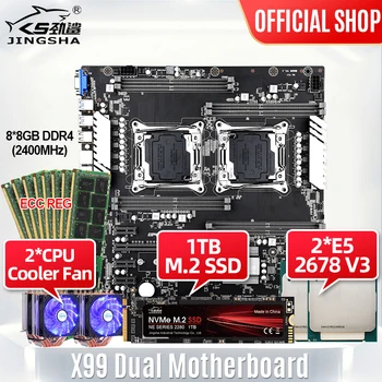 

X99 Dual motherboard set with 2* Xeon E5 2678 V3 CPU and 8*8GB 2400mhz DDR4 REG ECC Memory and 2 *CPU Coolers with 1TB M.2 SSD