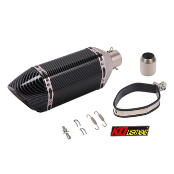 Universal Motorcycle Exhaust Vent Pipe With Silencer 51mm Diameter 380mm Length Stainless Steel And Carbon Fiber For Modified