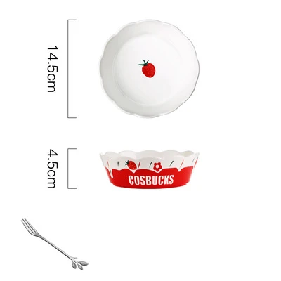 Bowl with fork Индивидуальная вишневая миска для лапши, бытовая креативная керамическая фруктовая Салатница, миска для риса - Цвет: Bowl with fork
