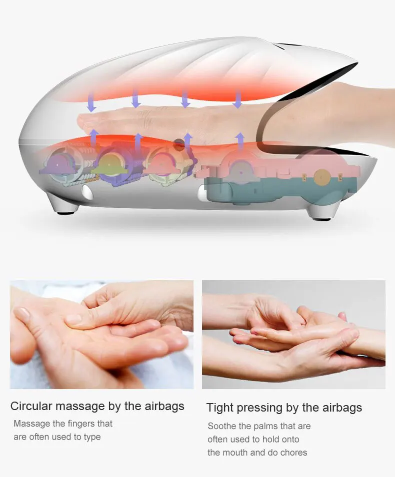 Heated Hand Massager Physiotherapy Equipment Pressotherapy Palm Massage Device Air Compression Finger Massager Apparatus