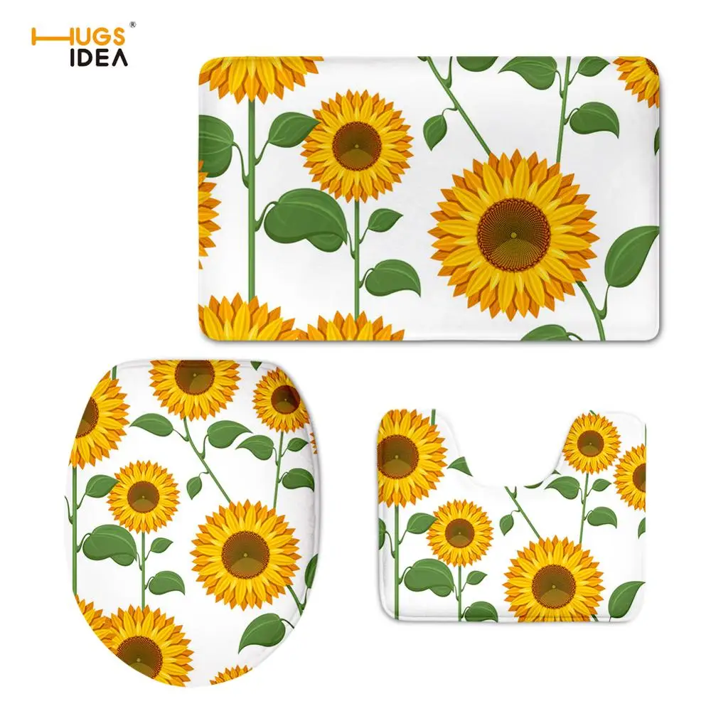 HXA649CP HUGSIDEA 3 шт. желтый подсолнух сиденье для унитаза крышка You are My Sunshine принт ванная комната ковры Цветочные супер мягкие моющиеся коврики - Цвет: HXA649CP