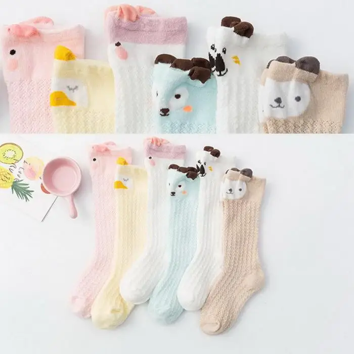 New 3 Pairs Children Boy Girls Cotton Cartoon Knee Socks Anti Mosquito for Summer