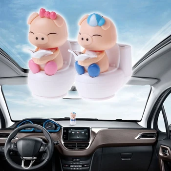 

Solar Powered Pig Sitting On Toilet Car Ornament Kid Toy Gift Home Decoration H55B