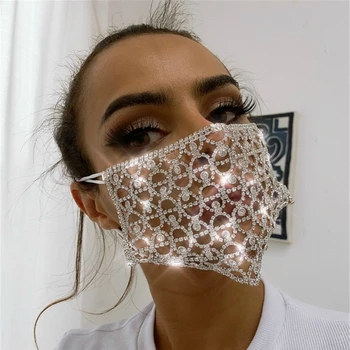 

2020 Fashion Jewelry Facemask Glitter Rhinestone Mask Women Diamond Crytal Decoration Party Show Mouth Mask Wedding Nightclub
