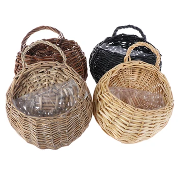 

4Colors Flower Planter Wall Hanging Wicker Rattam Basket Garden Vine Pot Indoor Plants Holder