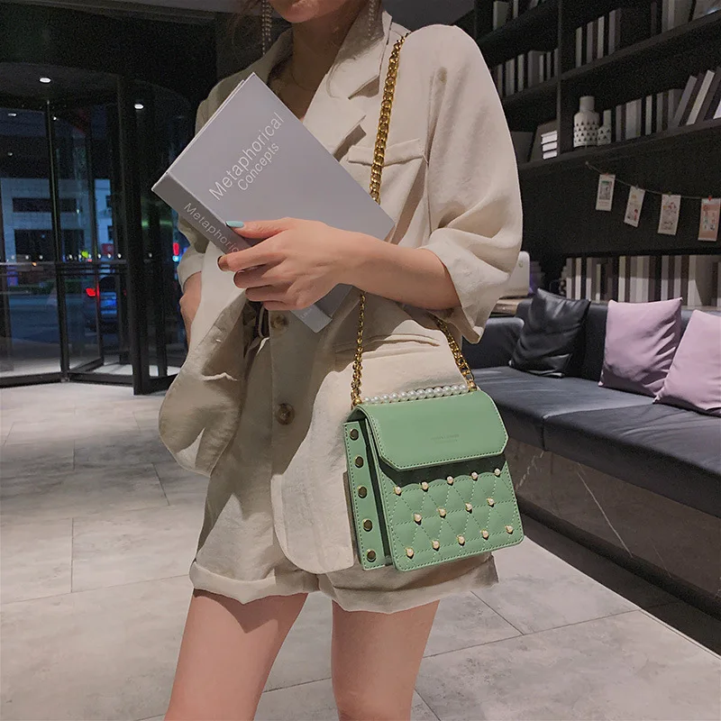 

Summer Hipster Bag Women's 2019 New Style Fashion Bag with Chain Textured Shoulder Bag Western Style Versatile Shoulder Square S