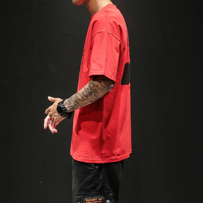 

Large Size @ Japanese-style Short Sleeve Men'S Wear Bar Code Printed Tee Large Size Drop-shoulder Sleeve T121-p38