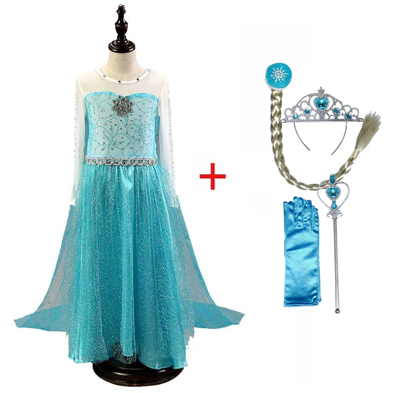 New Elsa Dress For Girls Princess Baby Girl Christmas Cosplay Costume Dress Set Anna Birthday Party Snow Queen Elza Kids Vestido - Цвет: Золотой