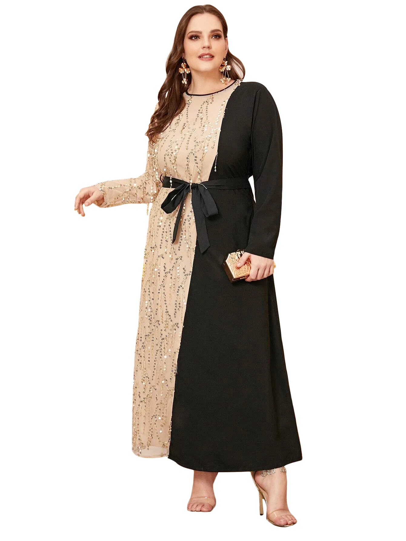 Длинное платье с блестками и кисточками элегантное свободное женское в стиле