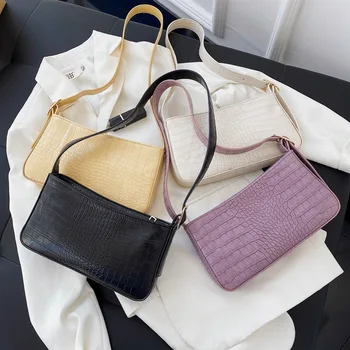 

2020 New PU Leather Fashion Crocodile Pattern Shoulder Bag Hand Bag Personality Versatile Patent Leather Underarm Bag Handbag