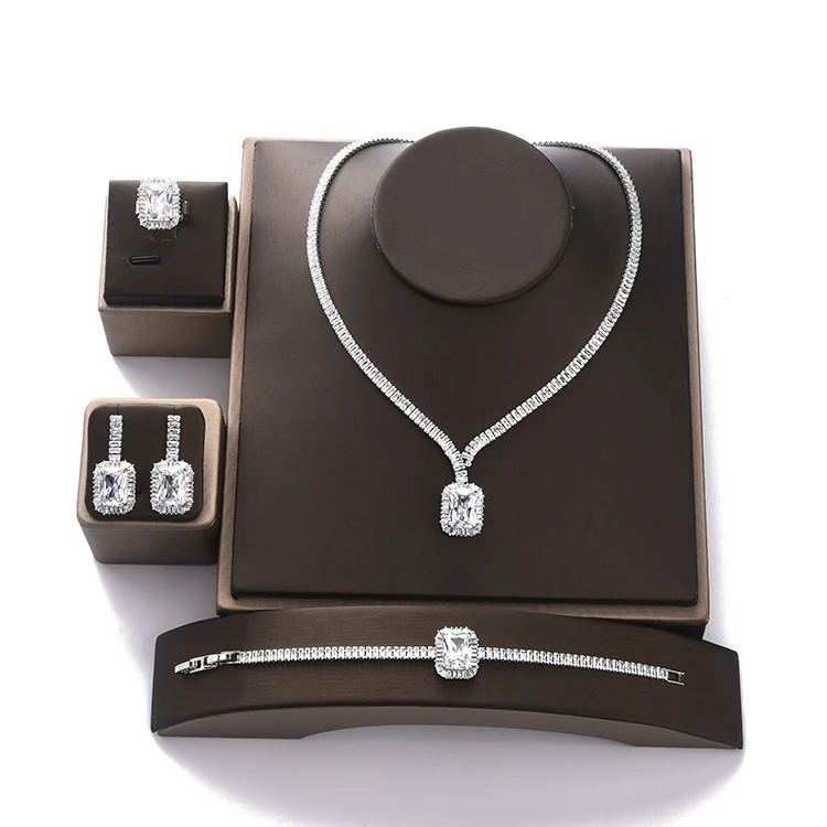 Набор украшений HADIYANA, винтажный Свадебный комплект ювелирных изделий, квадратное циркониевое ожерелье, серьги, браслет и кольцо, набор BN7746 Conjunto de joyas