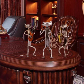 

Metal Cat A Playing Guitar Saxophone Singing Cat Figurine Furnishing Articles Craft Gift for Home Living Room Decoration