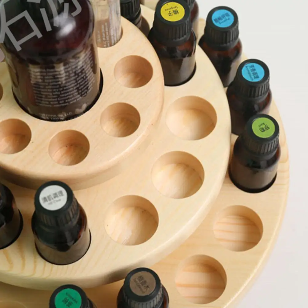 High Quality 39 Slots Three Layers Essential Oil Storage Box Circle Wooden Case Aromatherapy Organizer Solid Wood Display Stand