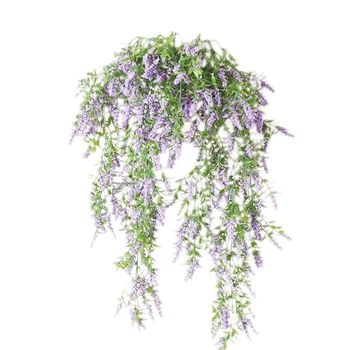 

HOT SALE Artificial Flowers 2Pc Artificial Lavender Fake Flower Wall Hanging Vine Rattan Wedding Party Decor for Table Home Offi