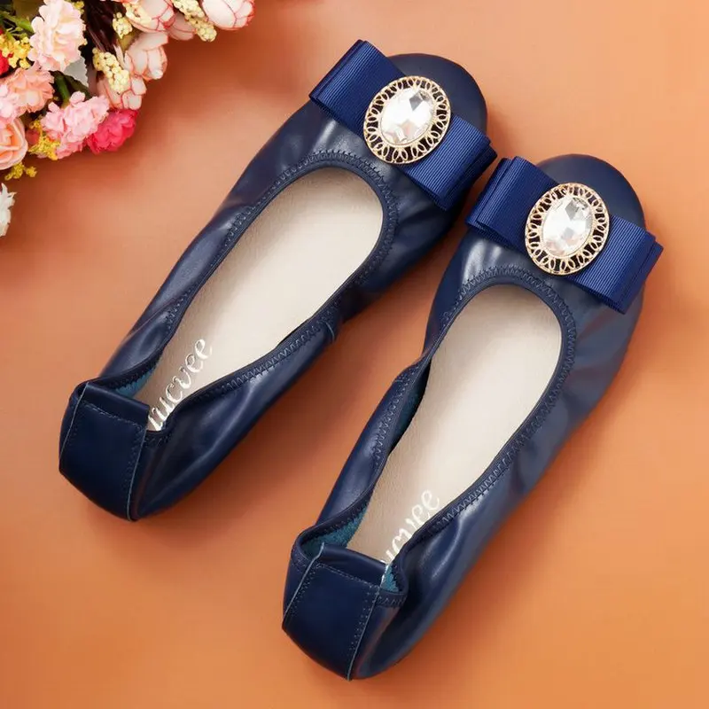 Bow Rhinestones Flats Luxury Brand Shoes Women Designers Plus Size Womens Flat Casual Genuine Leather Slip On | Обувь