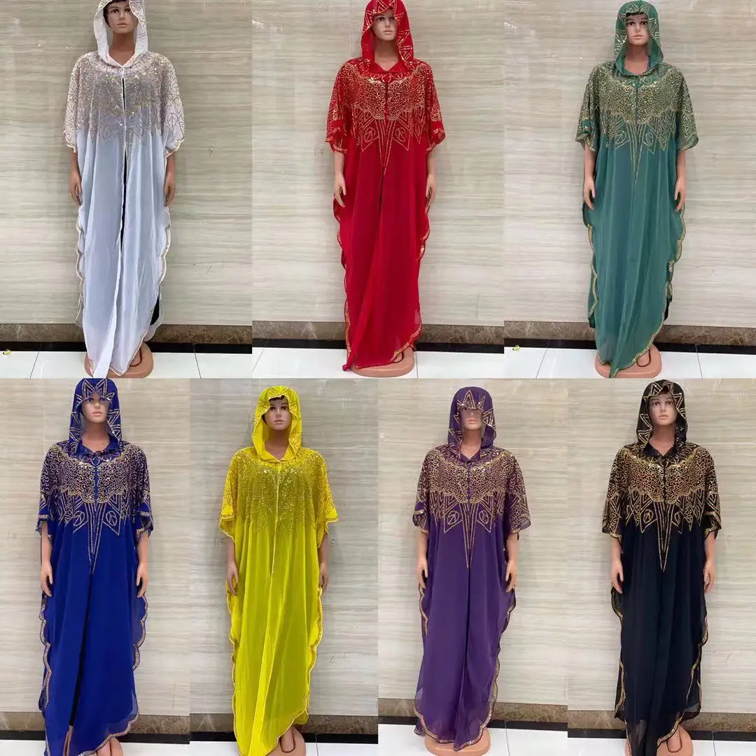 Latest Style African Dashiki Women's Clothing Abaya Stylish Muslim Dubai Hot Drilling Loose Long Dress Free Size + Scarf african outfits for ladies