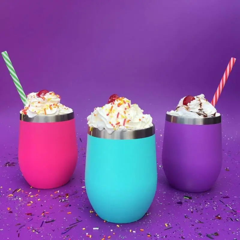 

12oz Stainless Steel Stemless Cup Egg Cocktail Tumbler Wine Glasses Vacuum Insulated Drinks Cups HOT Gift