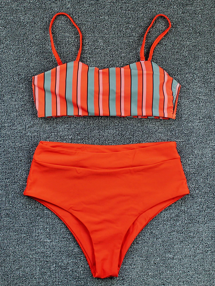 Sexy Bikini High Waist Women Swimsuit 2022 New Striped Sling Swimwear Push Up Bikinis Set Summer Beach Bathing Suit For Female red bikini set Bikini Sets