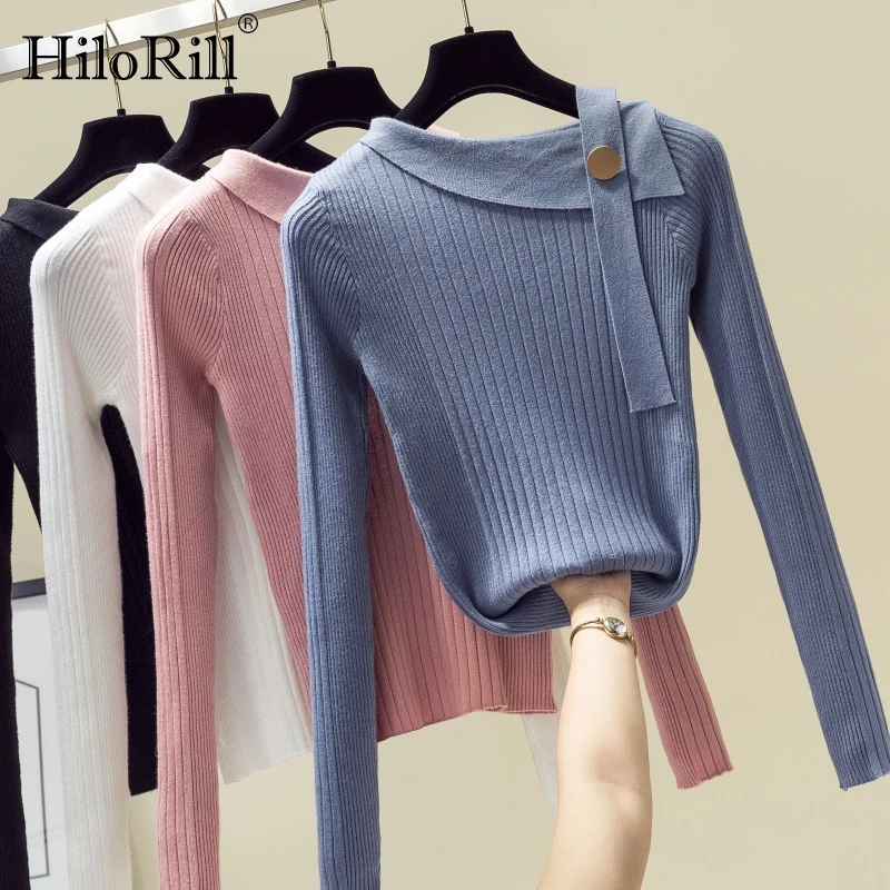 

Knitted Pullovers Women Casual Long Sleeve Slim Sweater One Off Shoulder Solid Tunic Soft Sweater Autumn Female Fashion Tops