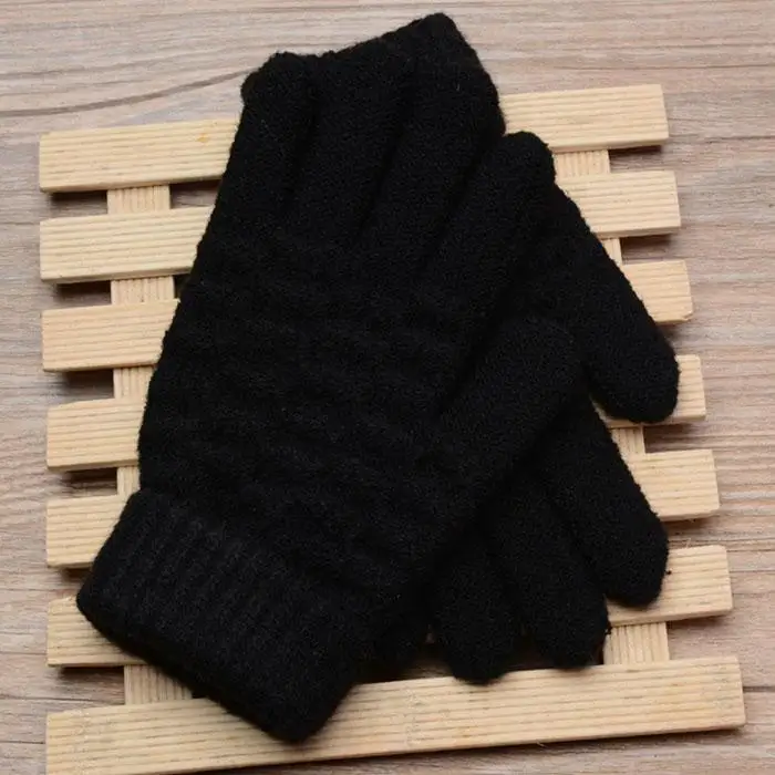Унисекс, детские модные зимние повседневные жаккардовые От 8 до 15 лет, однотонные Теплые черные/белые перчатки