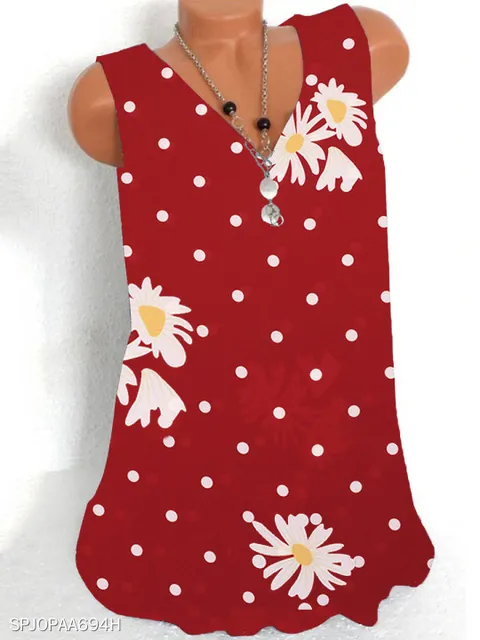 Fashion printing large size women T-shirt V-neck sleeveless vest casual ladies T-shirt women tops 12