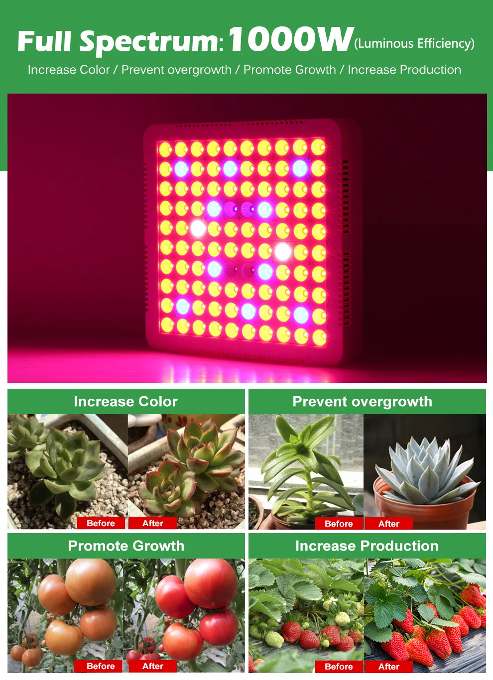 Description Picture 3 of item1000W LED Grow Light  For Indoor Plant Grow Bulb AC85-265V Full Spectrum LED Grow Light SMD3030 LED Chips For Veg and Blooming