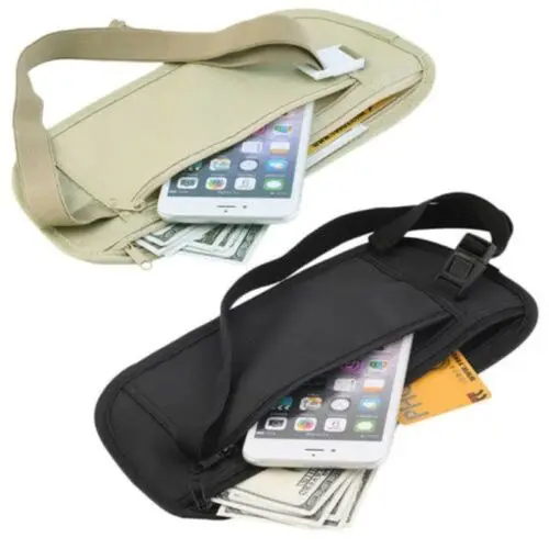

New Travel Waist Pouch for Passport Money Belt Bag Hidden Security Wallet Black