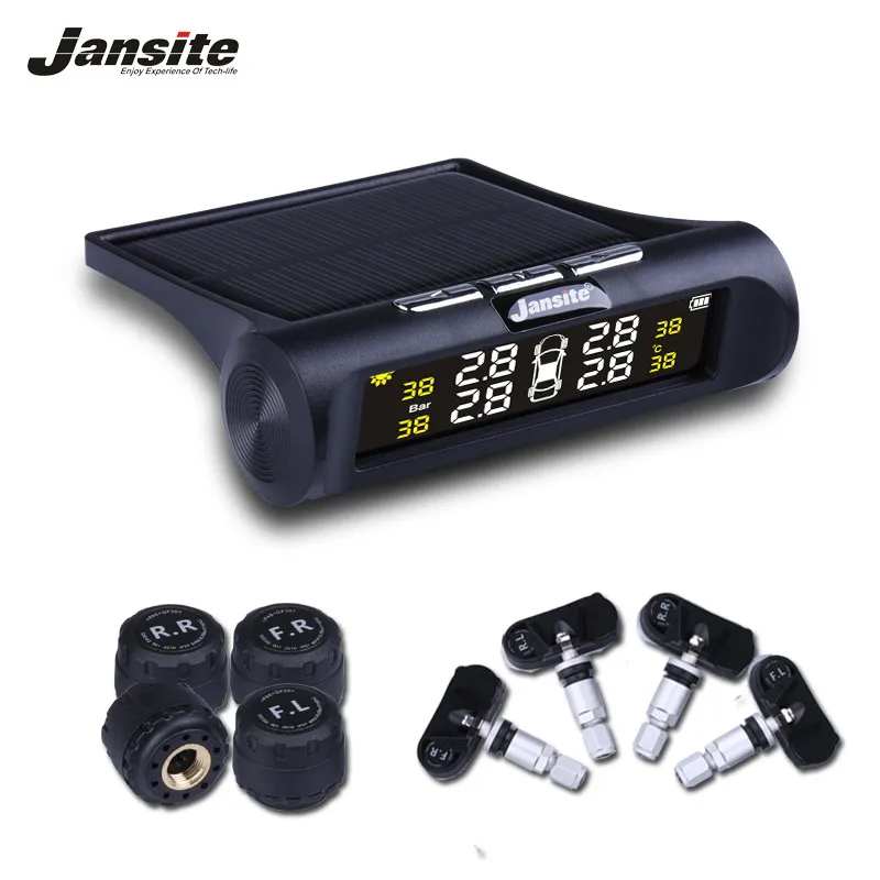 

Jansite Car TPMS Tire Pressure Monitoring System Solar Charging HD Digital LCD Display Auto Alarm System Wireless With 4 Sensor