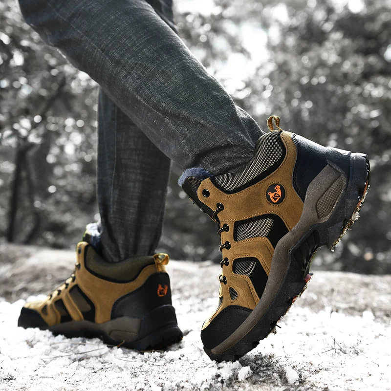 Large Size Outdoor Ankle Boots Men Snow Boots Fashion Lace Up Casual Sneakers Leather Winter Cowboy Footwear Hiking Shoes Spring