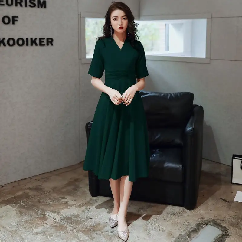 Женское благородное вечернее платье А-силуэта, тонкое, Qipao, атласное, одноцветное, китайское платье, сексуальное, на выпускной, Vestidos De Festa Cheongsam - Цвет: medium length