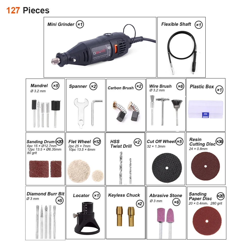 GOXAWEE электрическая дрель Dremel шлифовальная машина электрическая гравировка мини дрель вращающийся инструмент сверлильный станок с электроинструментами аксессуары - Цвет: 1337-100