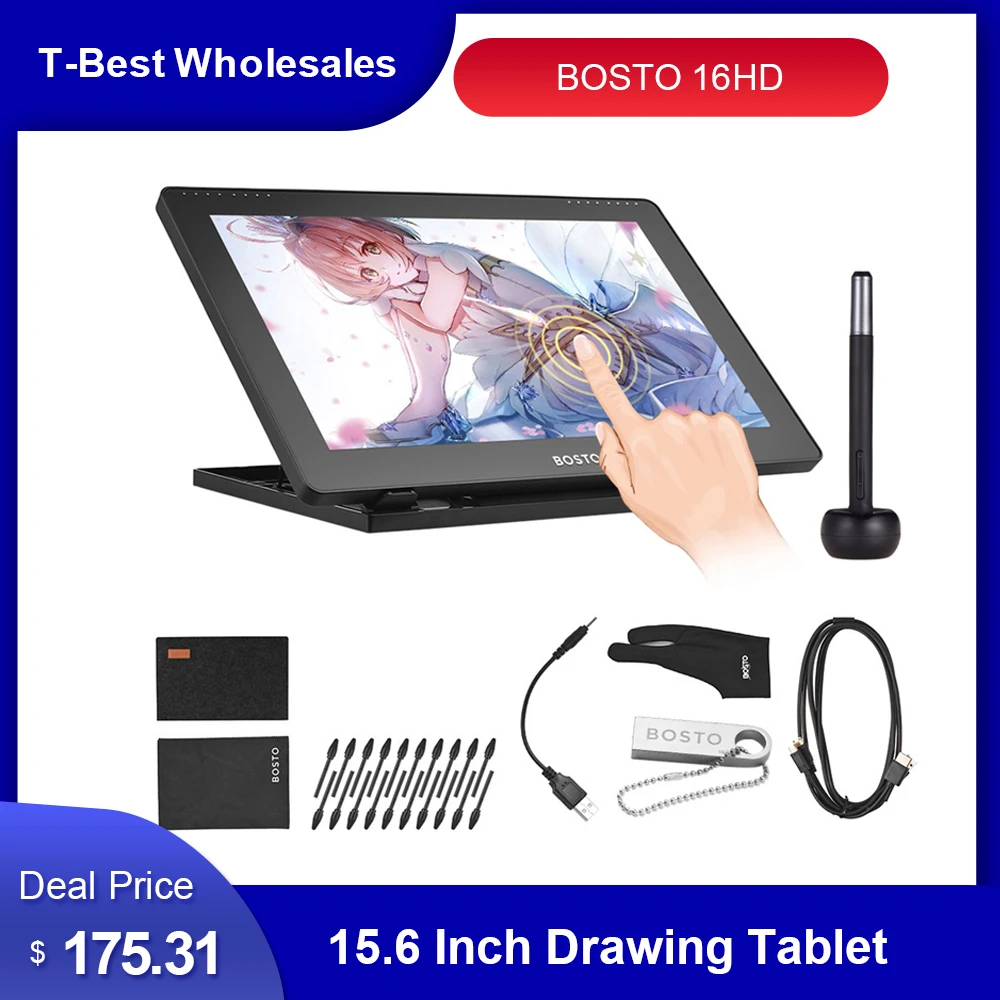 BOSTO 16HD IPS HD Graphics Drawing Digital Tablet Monitor Pen Display