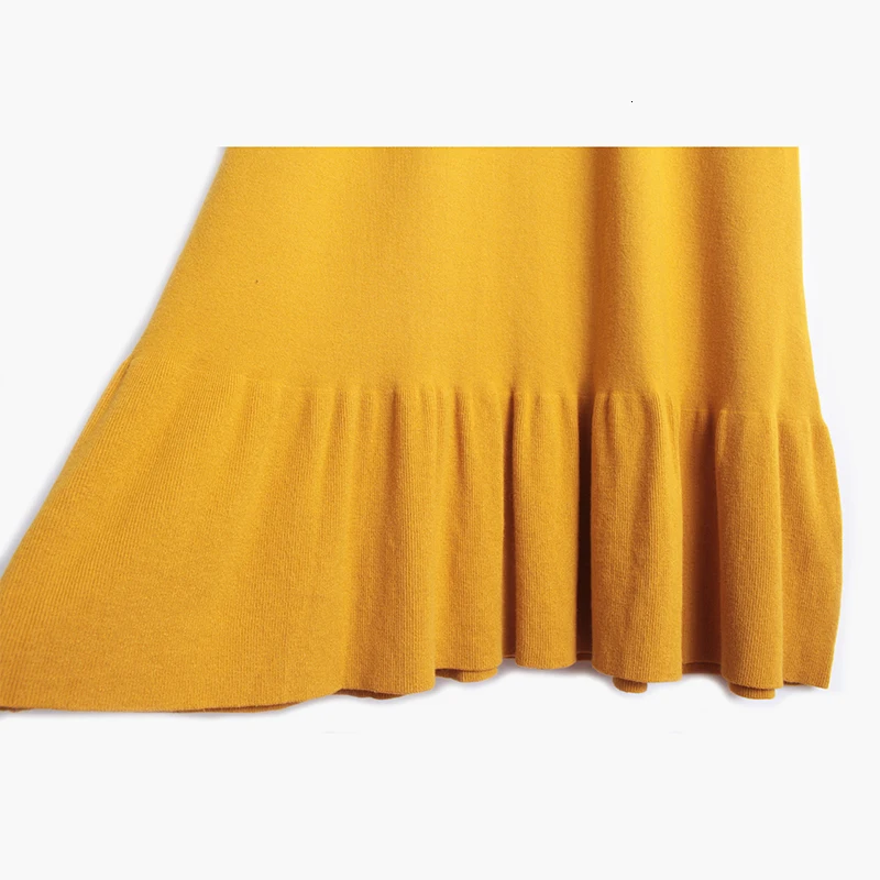 [EAM] женское Желтое Короткое вязаное платье, новинка, круглый вырез, длинный рукав, свободный крой, Мода весна-осень 19A-a431