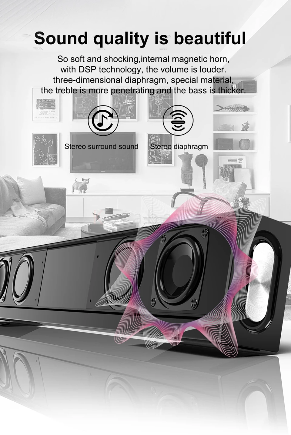 S688 4 драйвера 20 Вт Bluetooth динамик Soundbar, сабвуфер супер низкие частоты, портативный беспроводной компьютер PC tv HIFI динамик Mic FM радио