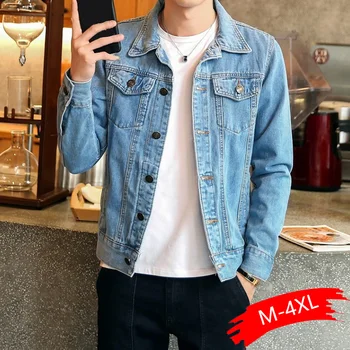 

Solid Casual Slim Mens Denim Jacket Plus Size 4XL Bomber Jacket Men High Quality Cowboy Men's Jean Jacket Chaqueta Hombre
