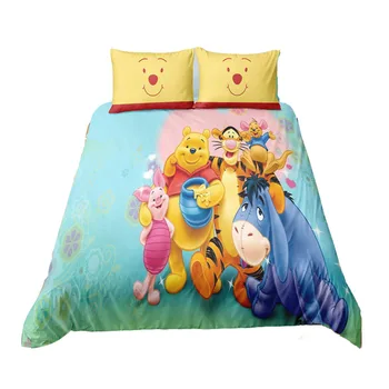 

GREEN Winnie the Pooh Duvet Covers for Kids Bedroom Decor Queen Size Bedding sets Single Twin Coverlets Children's Bed 3pc sets