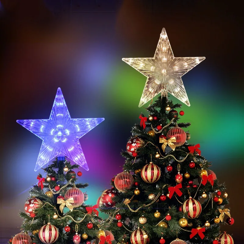 

LED Light Up Christmas Tree Topper Star Xmas Tree Star Ornament Estrelinhas Adornos De Navidad Eve Decorations