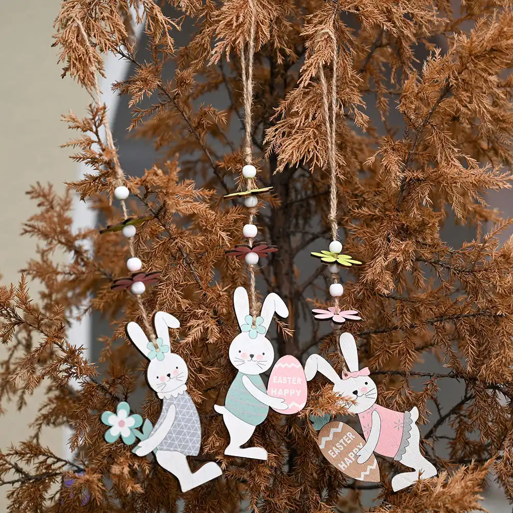 Primavera páscoa festa decorações para casa feliz páscoa coelho ovo de madeira pendurado suprimentos de festa de madeira pingente porta cabide
