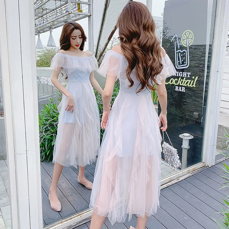 

Dress 2019 WOMEN'S Dress Spring Clothing Very Fairy of France Non-mainstream Immortal off-Shoulder Full Body Dress Autumn Summer