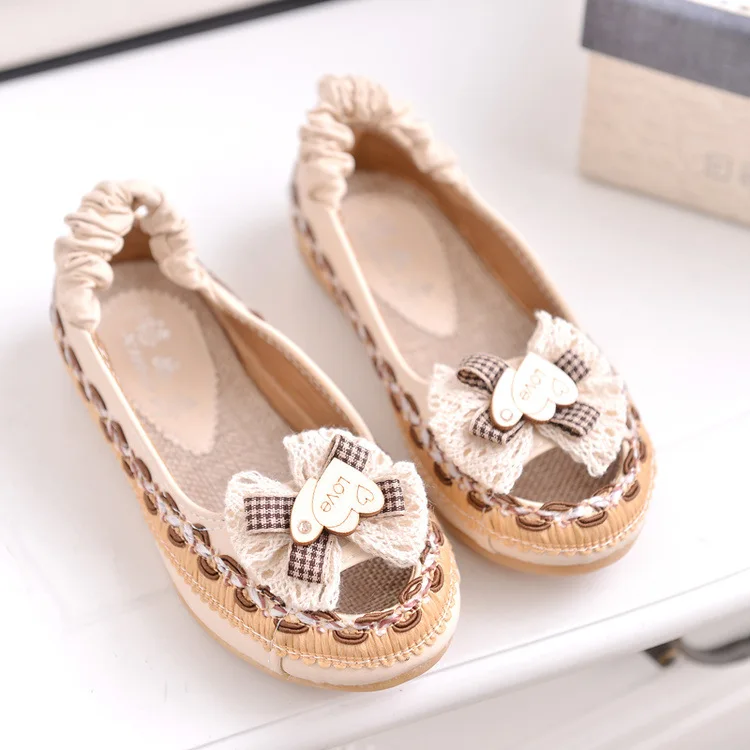 

2018 Jubilee Good Luck Flat Lace Solid Color Breathable Linen Shoes Bow Children Shoes