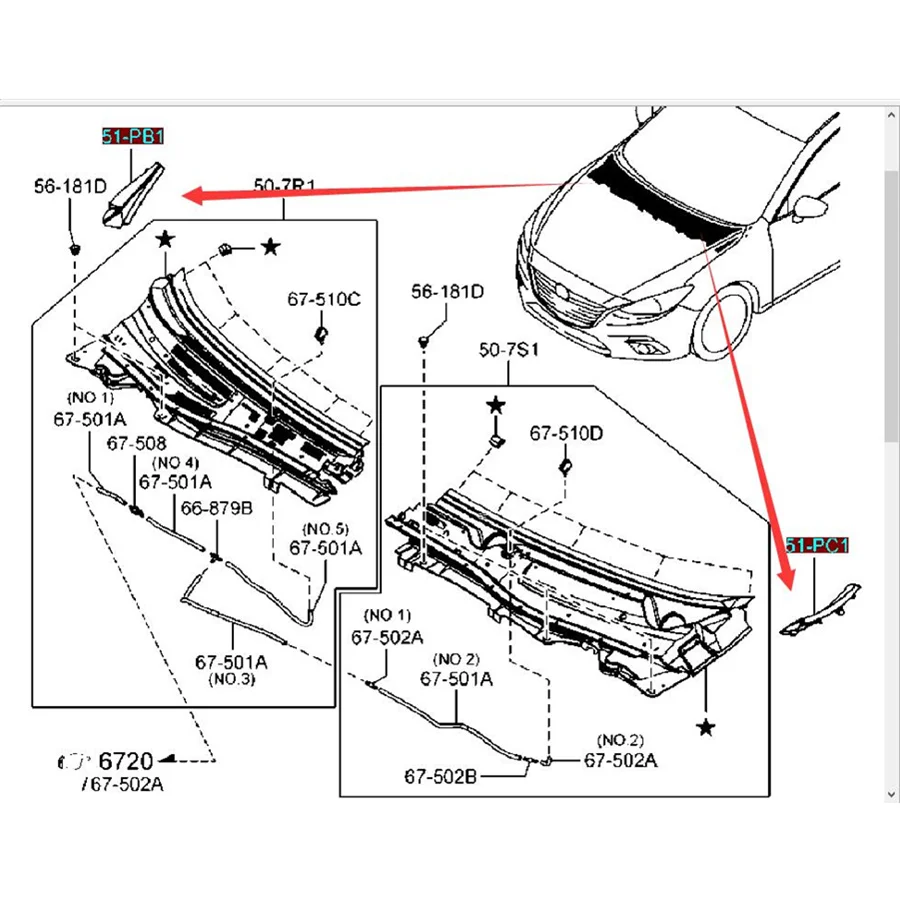 Car accessories 51-PC1 body hood cowl grille front fender moulding bracket for Mazda 3 2013- BM BN Axela