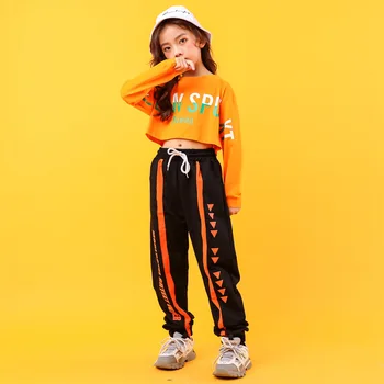 

Children Sir Dance Show Girl Reveal Navel Hiphop Hip-hop Performance Clothes Tide Girl Hip Hop Suit Autumn