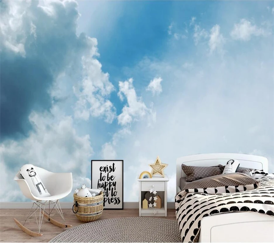 wellyu Custom wallpaper 3d beautiful small fresh blue sky white cloud background wall living room bedroom mural фотообои |