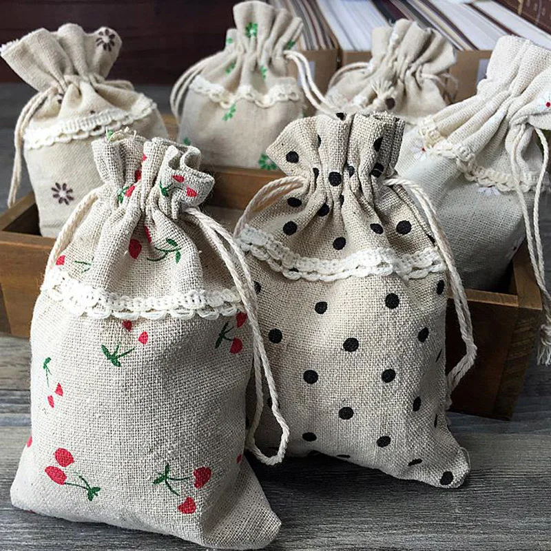 Lace Linen Gift Pouches 9x14cm(3.5x5.5inch) 13x18cm(5x7in) Pack Of 50